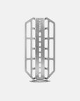 Stainless steel cargo cage with multiple strap slots and mounting holes designed for fork or frame attachment.