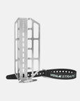 Stainless steel cargo cage with Voile strap and modular bikepacking mount.
