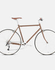 Temple Cycles steel framed Classic Lightweight Bike in Woodland Brown shot in a studio setting.