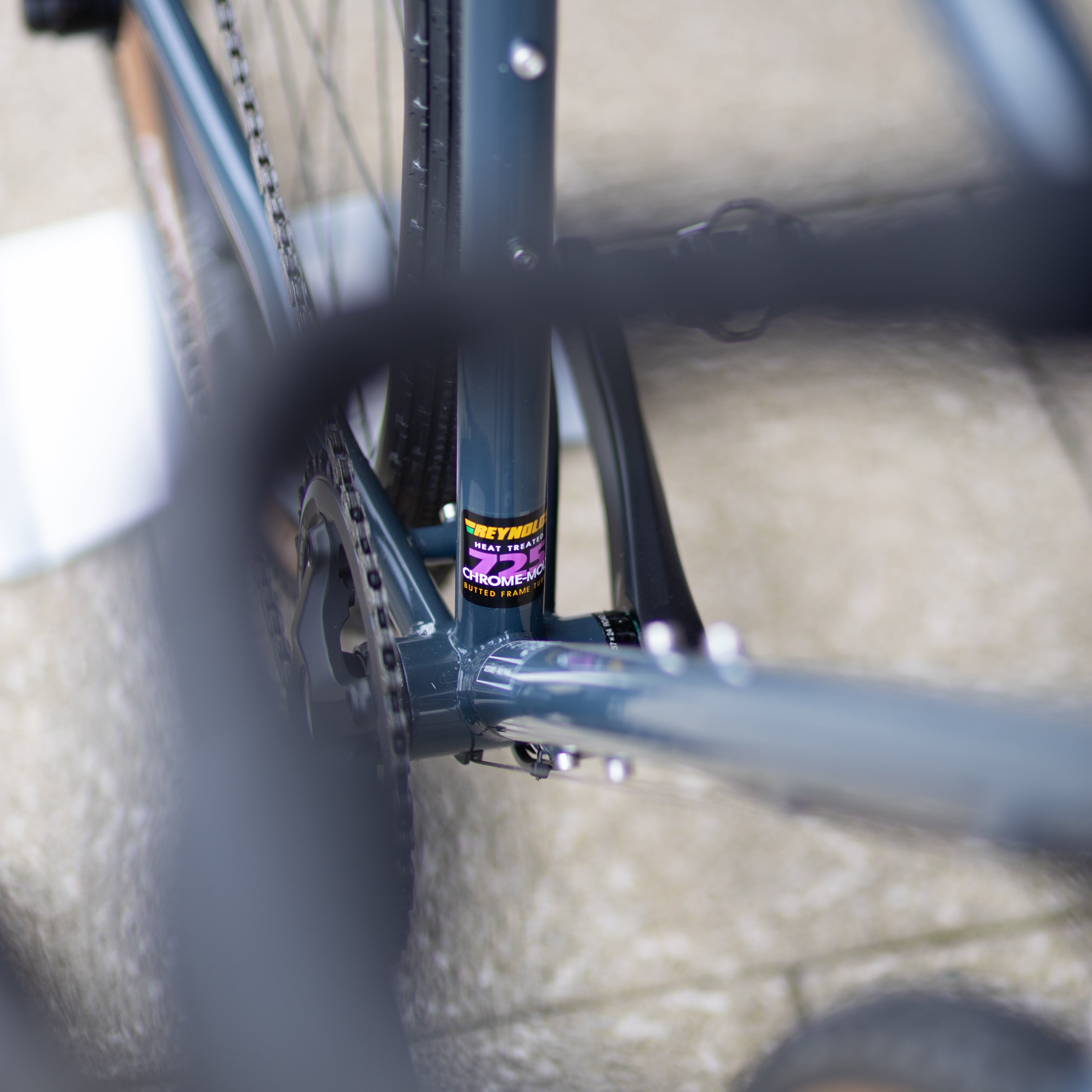 Blue Steel frame on a lightweight adventure bike.