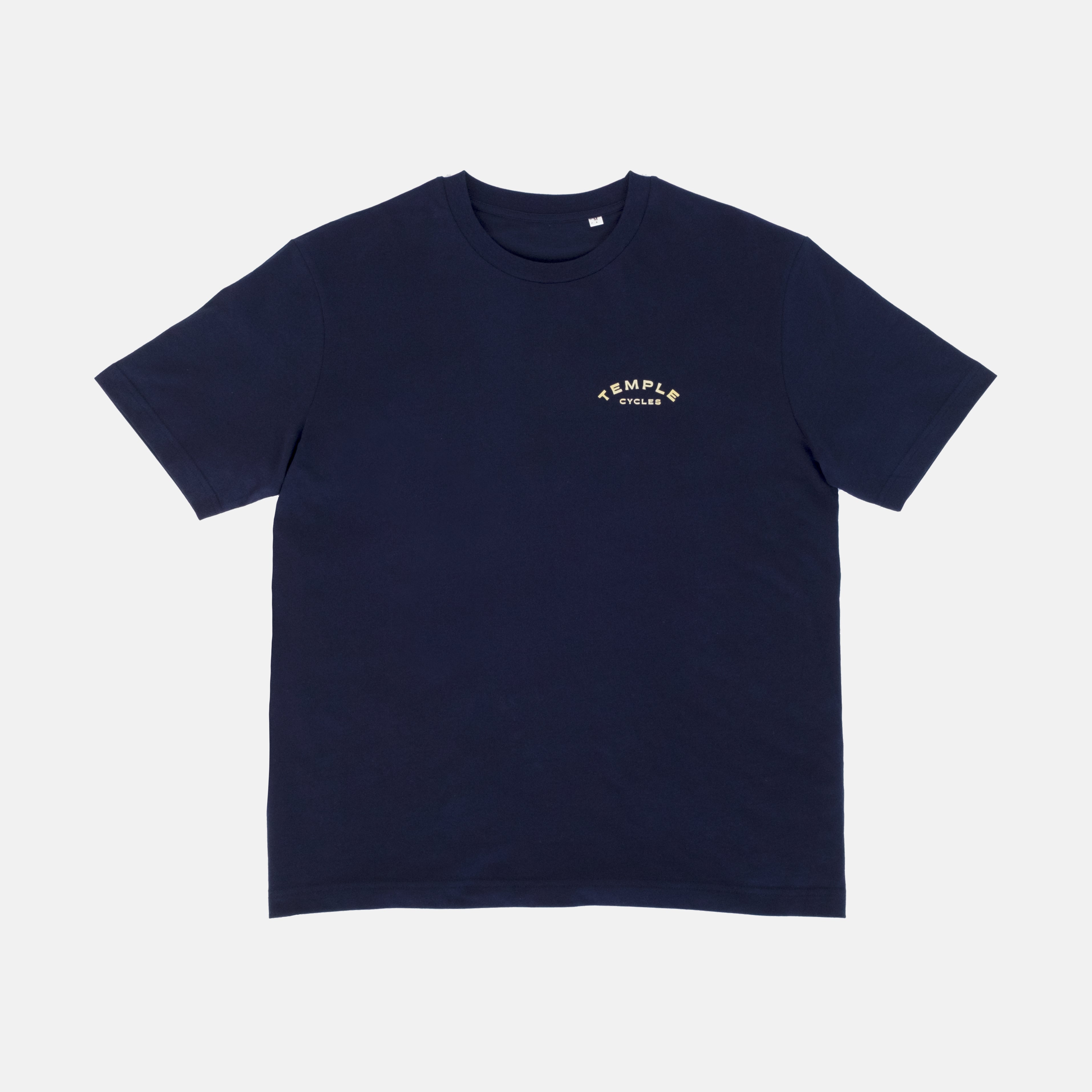 Perfect fit, super comfy navy graphic T Shirt, studio setting.