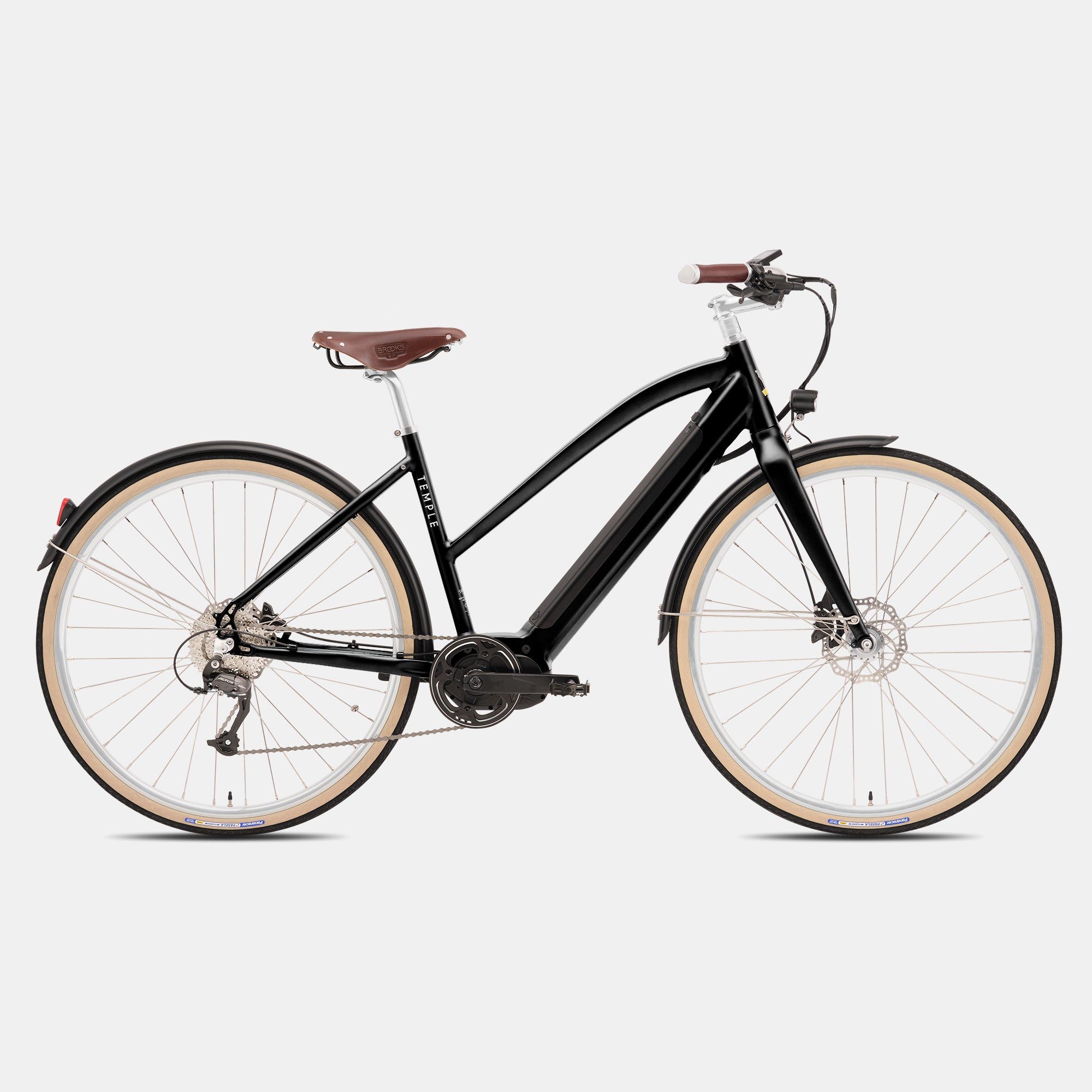 Ultra-comfortable Electric bicycle in black, studio setting.