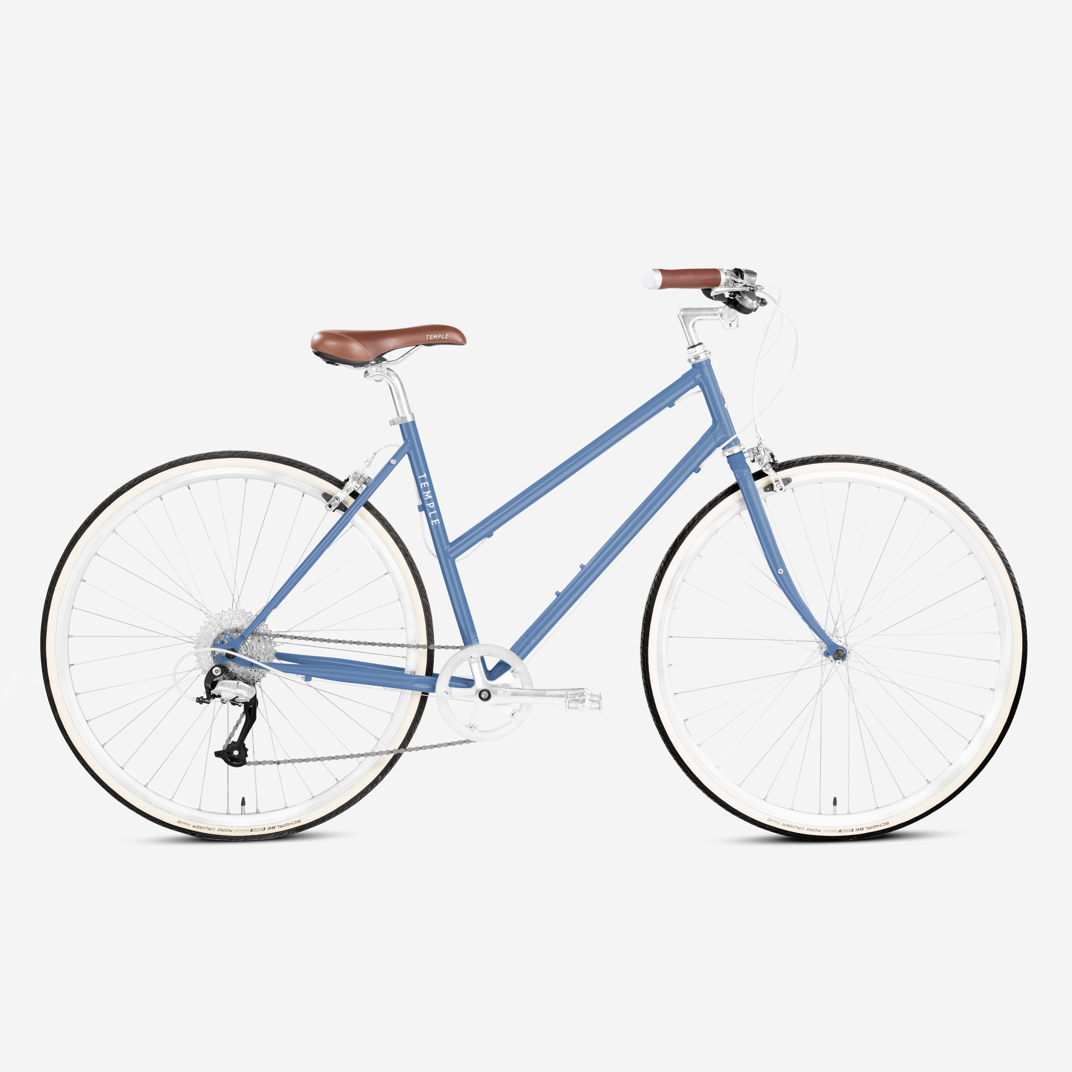 Step Through Lightweight Reynolds steel frame bike in Sky Blue with a white background.