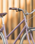 Step Through steel-framed bicycle, urban setting.