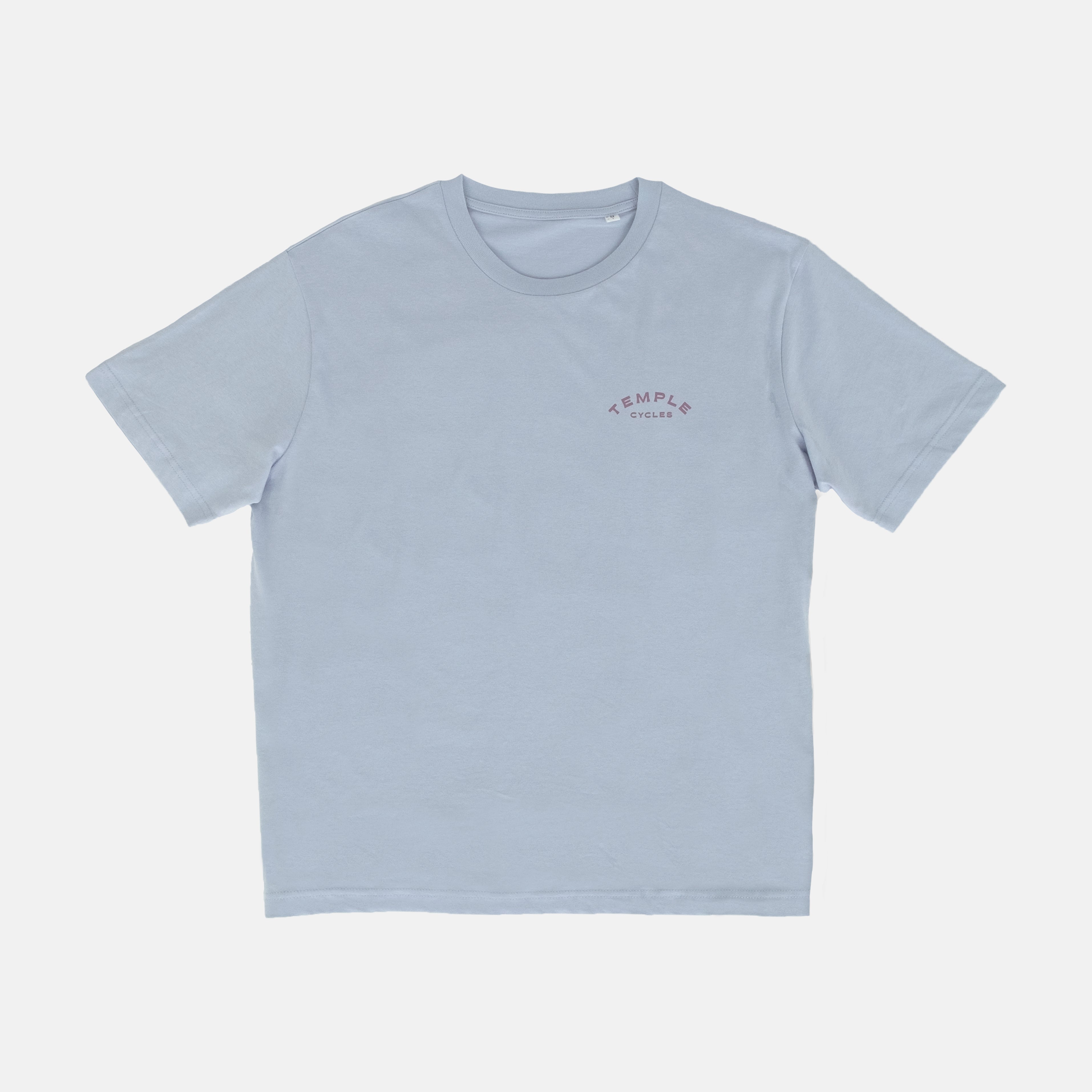 Front view of organic cotton graphic tee in light blue.