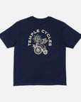 Good quality, graphic T Shirt in Navy, made with organic cotton, back view, studio setting.