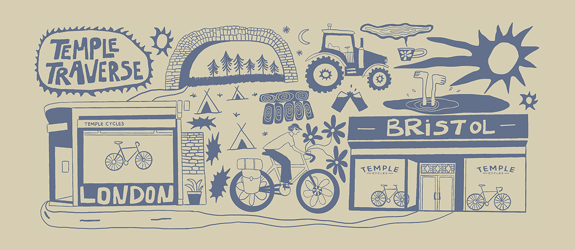 Illustrative design of a map with various symbols and text on a beige background