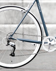 Rear wheel with Shimano hill-climbing gears on a classic lightweight steel bike.