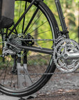 27gears, back wheel handmade by Hunt and Shimano 105 groupset on a gravel bike, nature setting.