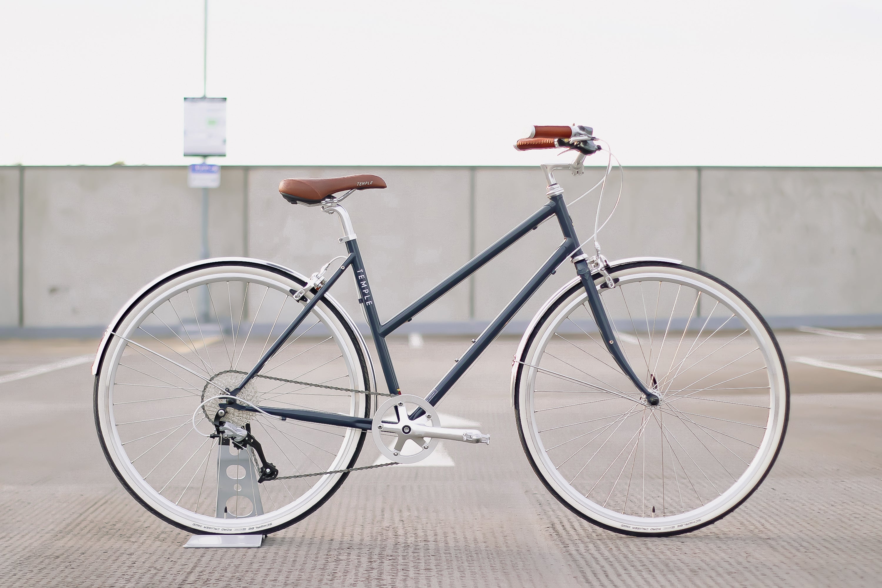 Timeless steel-framed commuting bike, urban setting.